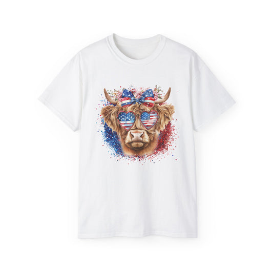 PATRIOTIC HIGHLAND COW GRAPHIC TEE